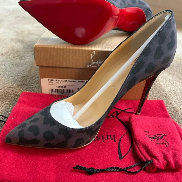 NIB Christian Louboutin Pigalle Follies 100 Nylon Reflex Leo, size 36.5 - Picture 6 of 7